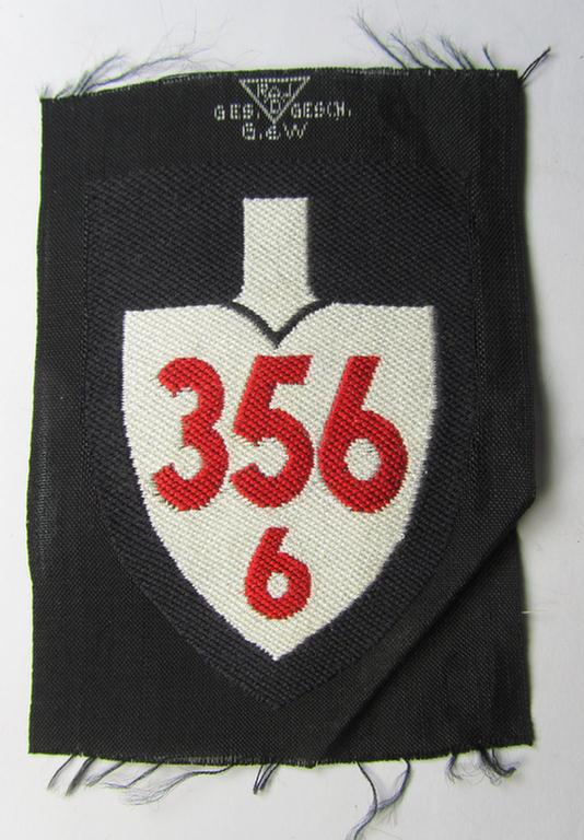 'BeVo'-woven, enlisted-mens'- (ie. NCOs'-) pattern, so-called: RAD (ie. 'Reichsarbeitsdienst') sleeve-badge (or: 'Dienststellenabzeichen'), bearing the specialist- ie. unit-designation: '356/6'