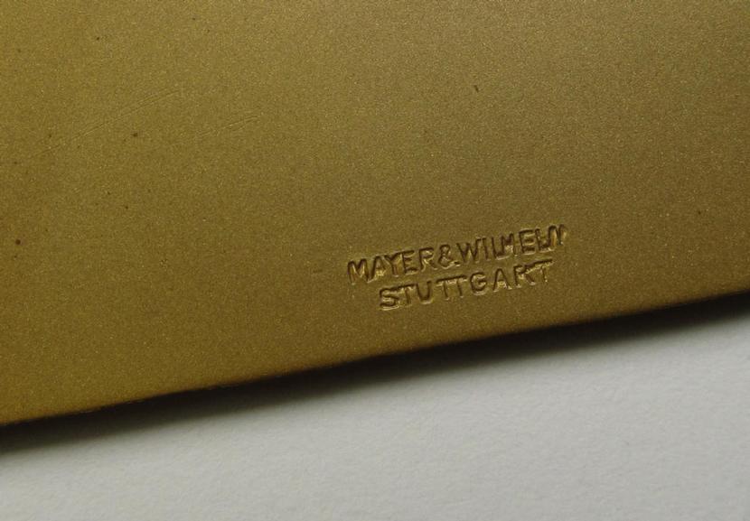 Bright-golden-toned- (ie. 'Feuervergoldeter') so-called: 'Reichsverband für das Deutsche Hundenwesen' (ie. RDH-) related, commemorative-plaque entitled: 'Für hervorragende Leistung' that comes stored in its period etui