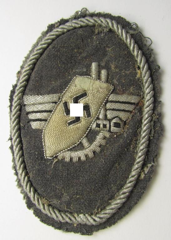 Attractive - and most certainly scarcely encountered! - neatly hand-embroidered so-called: 'Werkschutzdienst' (or: 'WSD') arm-badge (being an example that was as presumably intended for officer-usage)