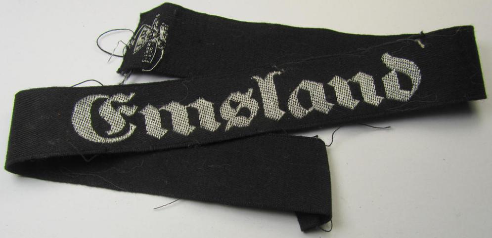 RAD (ie. 'Reichsarbeitsdienst') officers'-pattern, commemorative cuff-title (ie. 'Dienstärmelstreifen') depicting the text: 'Emsland' (as was intended for commisioned-staff working on the various 'Westwall'-fortifications)