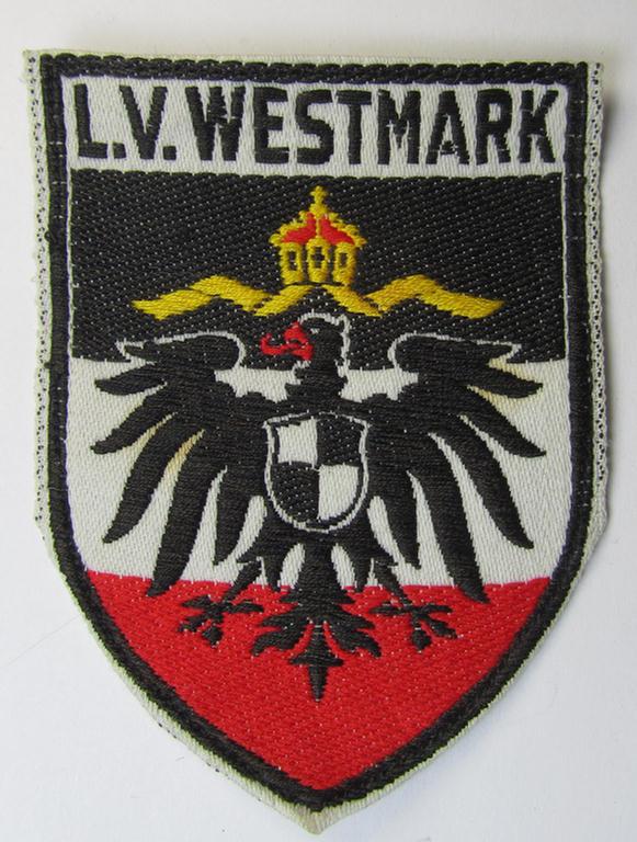 Attractive - and scarcely encountered! - neatly 'BeVo'-woven, 'Der Stahlhelm - Bund der Frontsoldaten (Sta)'-related, so-called: 'Ärmelabzeichen des Landesverband (L.V.) Westmark'