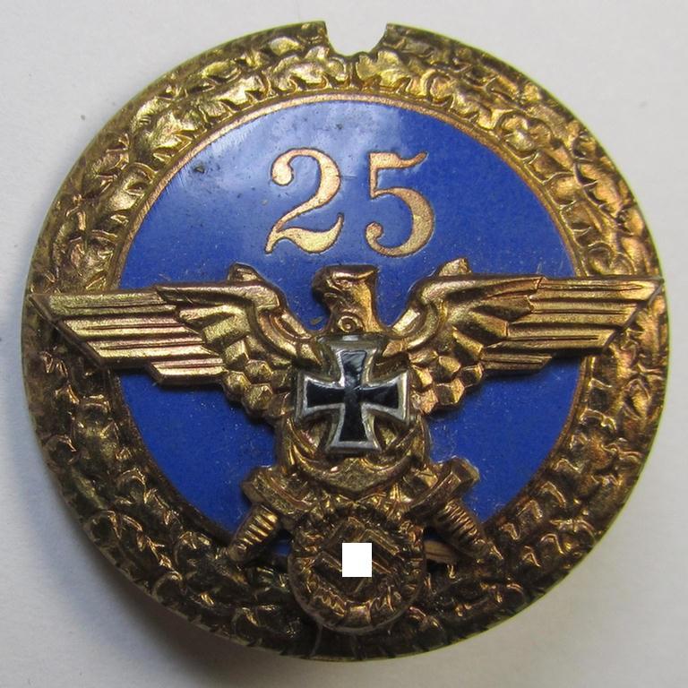 Attractive, bright-golden-toned membership lapel-pin (ie. 'Goldene Ehrennadel für 25 jährige Mitgliedschaft') within the: 'Nationalsozialistischer Deutscher Marinebund' (ie. NSDMB) being a nicely preserved example