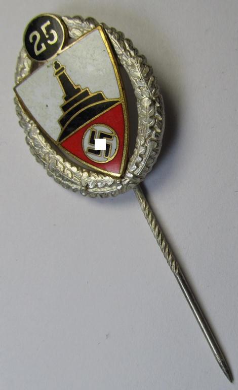 Honorary-membership lapel-pin (aka: 'Silberne Ehrennadel für 25 Jahre Mitgliedschaft im Deutscher Reichskriegerbund Kyffhäuser' (ie. 'D.R.K.B.') being a non-maker-marked example that bears a: 'Ges.Gesch.'-designation on its back