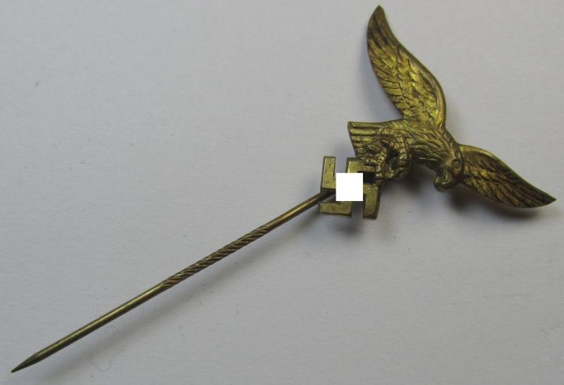 Bright-golden-toned lapel-pin (ie. 'Zivilabzeichen') to be worn on the civil attire as was intended for usage by the various staff-members of the 'Luftwaffe' (depicting an early-pattern- ie. 'down-tailed'-eagle)