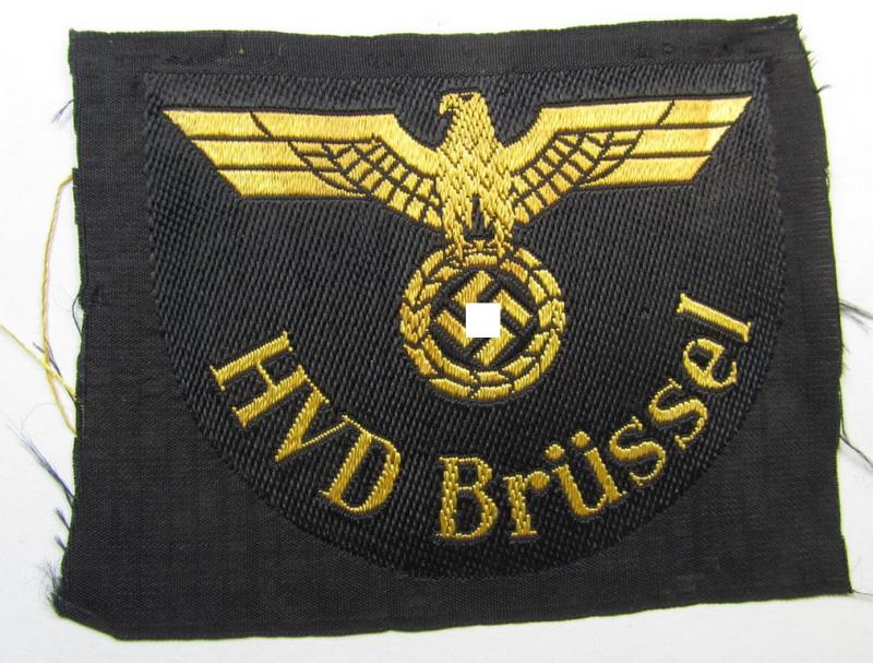 'DRB'- (ie. 'Deutsche Reichsbahn'-) related arm-eagle (ie. 'Ärmeladler') as executed in 'BeVo'-weave style as was intended for an official of the: 'Deutsche Reichsbahn' ie. the: 'WVD Brüssel' (or: 'Wehrmacht-Verkehrsdirektion Brüssel')