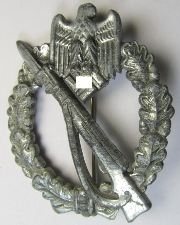 Attractive - and scarcely encountered! - WH (Heeres- ie. Waffen-SS) 'Infanterie-Sturmabzeichen in Silber' (or: silver-class IAB, being a neatly maker- (ie.'JFS'-) marked example that comes in a truly issued- ie. worn, condition