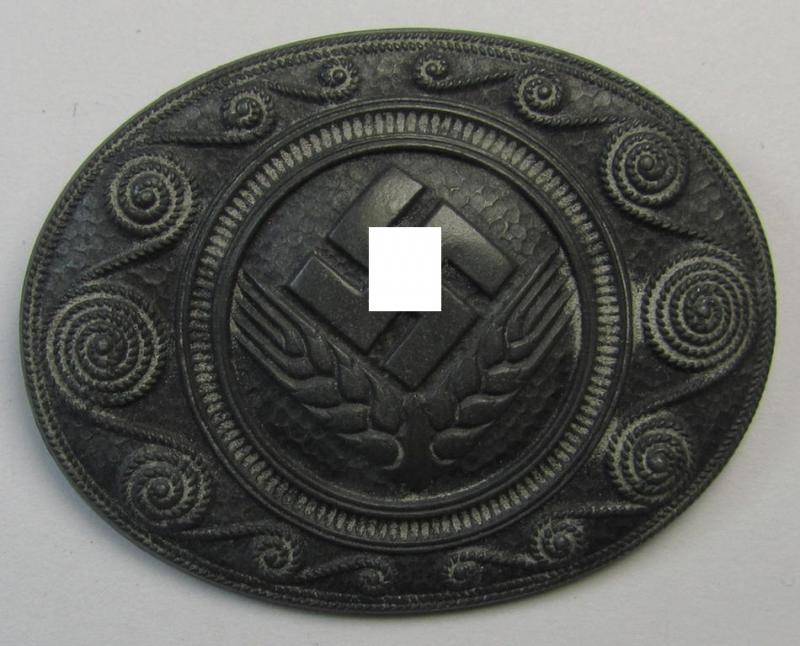 'Reichsarbeitsdienst der weiblichen Jugend' (or: RADwJ ie.: Womens Labor Service) so-called: 'Erinnerungsbrosche' (or: commemorative brooch), being a neatly maker- (ie. 'ANG'-) marked example as was executed in zinc-based metal