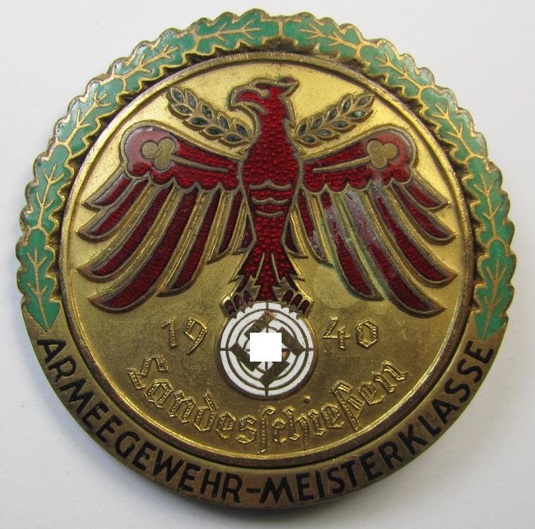 Attractive - and truly very detailed! - special-class, shooting-contest-related award or: 'Veranstaltungs-Abz. des Standschützenverbandes Tirol-Vorarlberg' depicting the text: 'Landesschiessen 1940 - Armeegewehr-Meisterklasse'