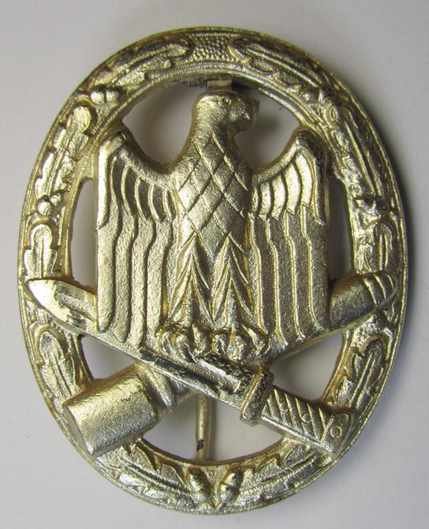 Neat, '1957-pattern, 'Allgemeines Sturmabzeichen' (or: General Assault Badge ie. GAB) being an unmarked, zinc-based- (ie. 'Feinzink'-) and/or: 'solid-back'-version