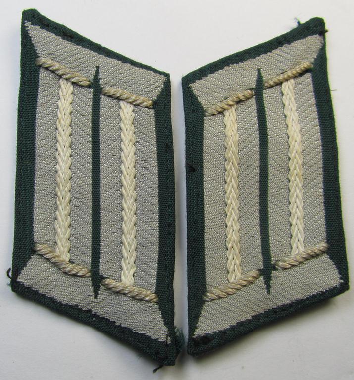 WH (Heeres) pair of (later-war-pattern) officers'-type collar-tabs (ie. 'Kragenspiegel für Offiziere') as was entirely executed in the neat 'BeVo'-weave pattern as was intended for an officer who served within the: 'Infanterie-Truppen'