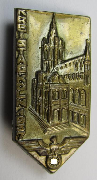 Commemorative, tin-based- and/or: bright golden-toned N.S.D.A.P.-related 'tinnie' showing an illustration of the 'Köelnner Dom' and eagle-/swastika-device flanked by the text: 'Kreistag Köln 1937'