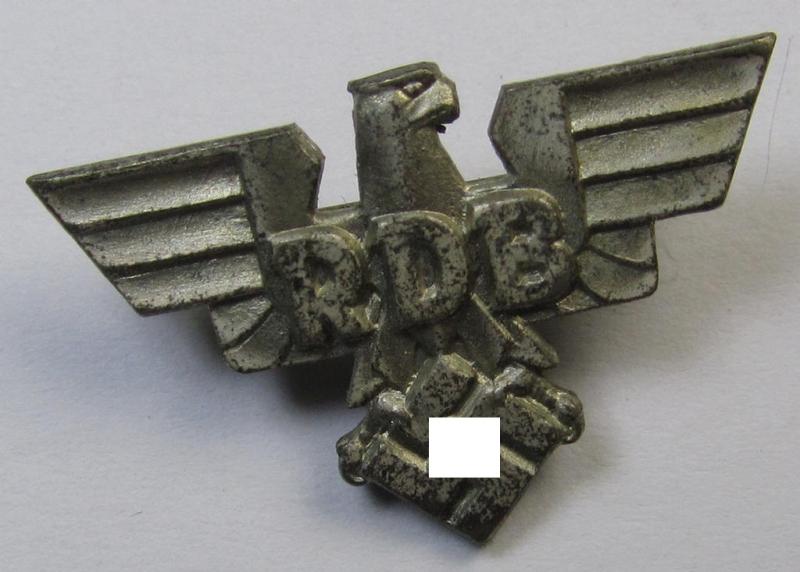 'RDB' (or: 'Reichsbund der deutchen Beamten') civil-attire badge (ie. 'Zivilabzeichen') being of the 2nd pattern that is bearing a makers'-mark (ie. logo) (that reads: 'S&L') and/or patent-pending- (ie. 'Ges.Gesch.'-) designation on its back