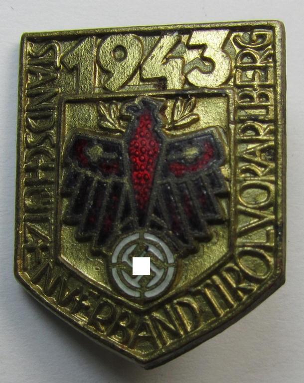 Attractive - and unusally seen! - multi-coloured enamelled and very detailed, so-called: 'Gaumeisterabzeichen für Kombinationsschiessen in Gold 1943 des Standschützenverbandes Tirol-Vorarlberg'