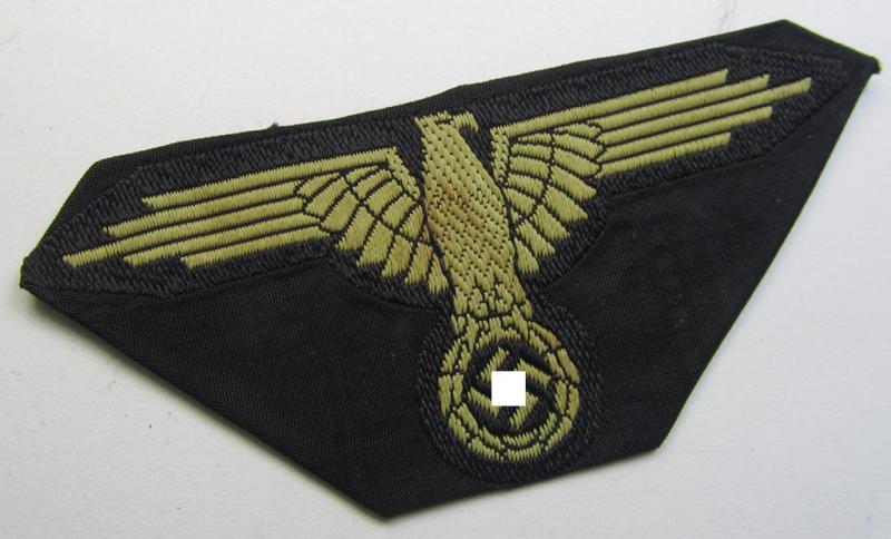 Mid- (ie. later-war-) pattern, 'SS' (ie. 'Waffen-SS') so-called: 'BeVo-weave-style', enlisted-mens'- (ie. NCO-pattern) tropical-styled arm-eagle (ie. 'Tropen-Ärmeladler für Mannschaften u. Unteroffiziere der Waffen-SS')