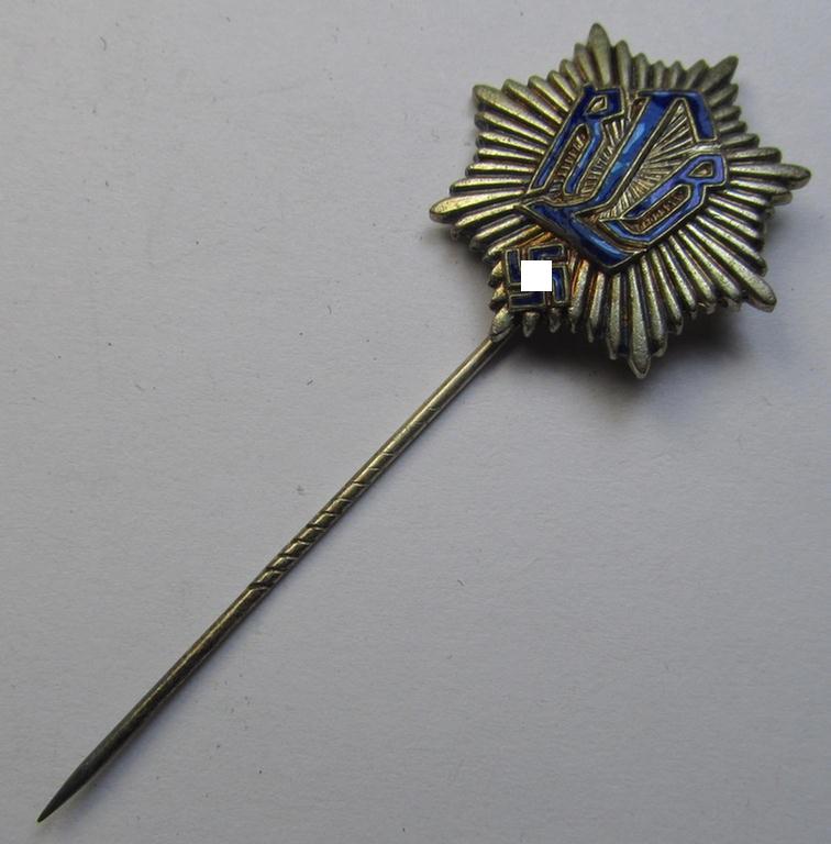 Semi-enamelled RLB- (ie. 'Reichluftschützbund') 'Zivilabzeichen' or: civil-attire badge (of the first pattern) that is neatly maker- (ie. 'H.Schauenburg - Pforzheim'-) marked and bearing a patent-pending- (ie. 'Ges.Gesch.'-) marking on its back