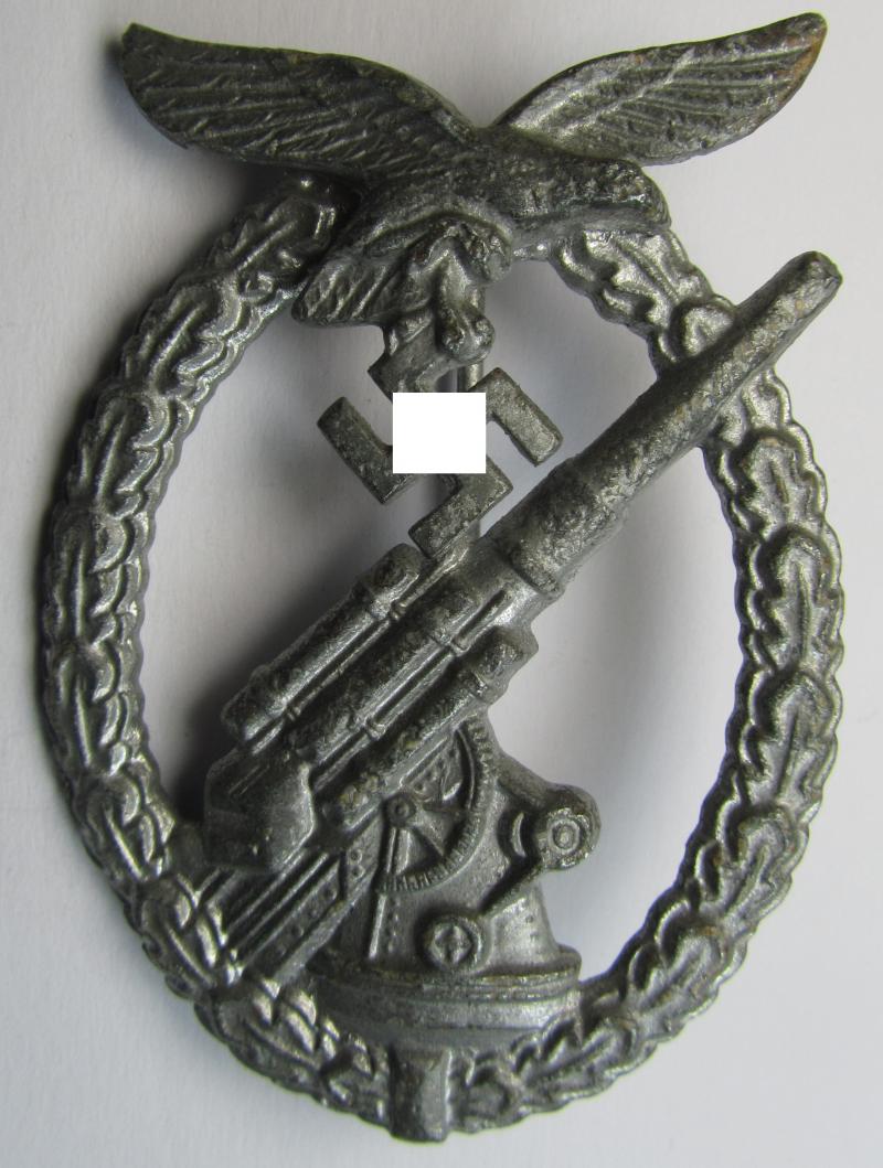 Attractive, later-war period- and/or: 'Feinzink'-based- example of a maker- (ie. 'GB'-) marked WH (Luftwaffe) 'Flakkampfabzeichen' (or: airforce anti-aircraft badge) being a detailed example as was produced by the: 'Gustav Brehmer'-company