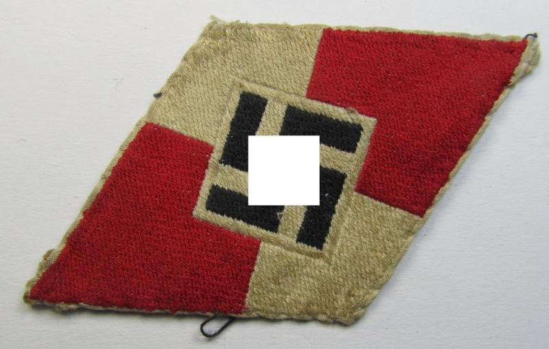 'Standard-issue'-pattern, 'Hitlerjugend'- ie. 'Bund Deutsche Mädel (HJ/BDM) so-called: 'Ärmelraute' as was executed in so-called 'BeVo'-weave pattern (being a minimally used- ie. worn example)