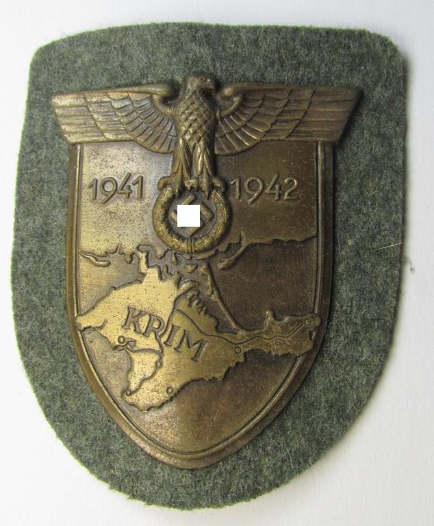 Superb, WH (Heeres ie. Waffen-SS) 'Krim'-campaign-shield (as was produced by the Austrian maker 'Friedrich Orth') and that comes in a presumably issued- (albeit still 'virtually mint'!), condition