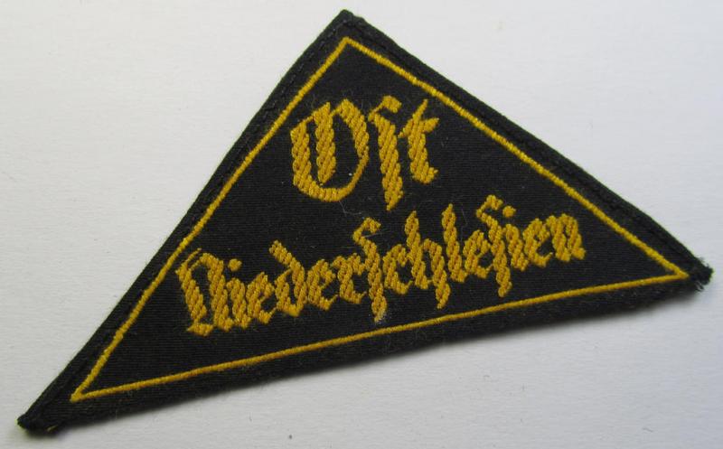 Superb - and actually extremely rarely encountered! - so-called: male-type, 'HJ'- (ie. 'Hitlerjugend') district-triangle (ie. 'Gebietsdreieck') entitled: 'Ost Niederschlesien'