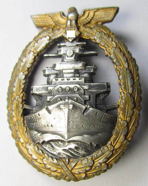 Attractive, WH (KM) 'Flottenkriegsabzeichen' (or: high-sea fleet badge) being a typical zinc- (ie. 'Feinzink'-) based and/or (I deem) later-war-period version that is neatly maker- (ie. 'Fec. Adolf Bock') marked on its back