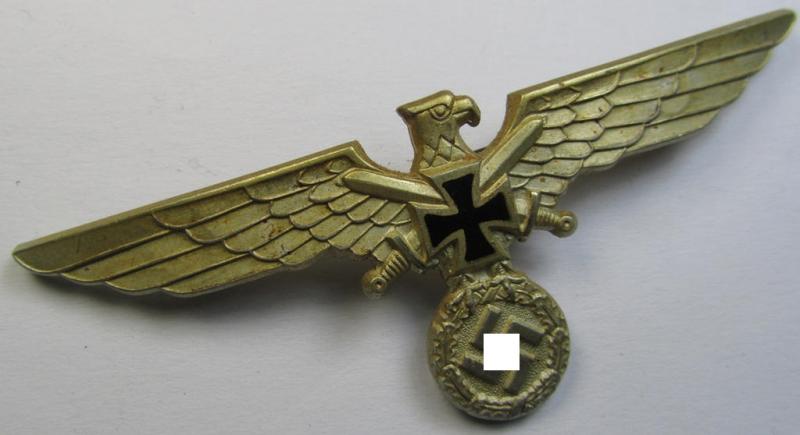 Silver-toned, aluminium-based so-called: D.R.K.B. (or: 'Deutscher Reichskriegerbund' aka 'Kyffhäuserbund'-) related enlisted-mens'- (ie. NCO-) type breast-eagle (showing a black-coloured- and neatly enameled iron cross symbol)