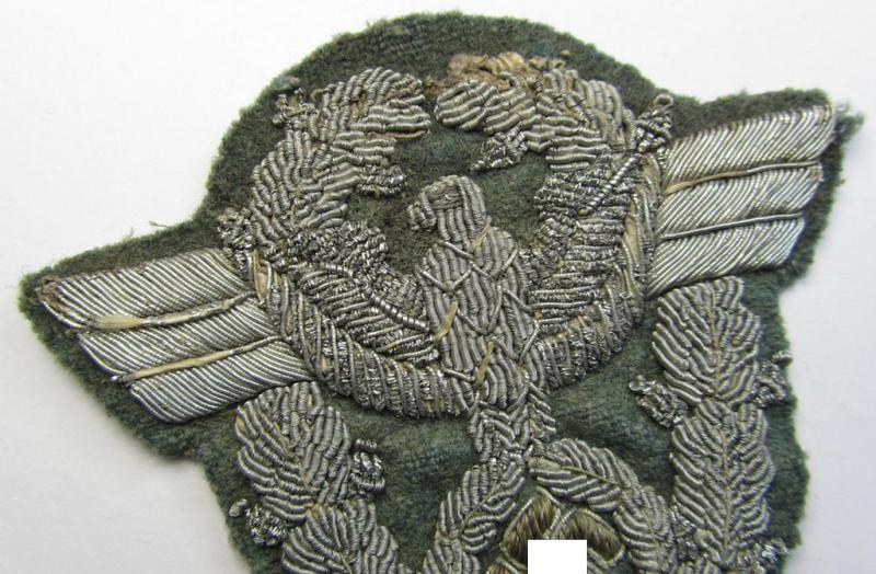 Attractive - and actually fairly scarcely encountered! - neatly hand-embroidered example of an officers'-pattern so-called: 'Polizei' (ie. police) arm-eagle that comes in a clearly used- and/or carefully tunic-removed, condition