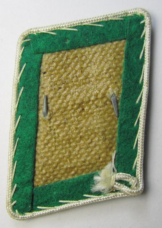 Attractive - albeit regrettably single! - bright-green-coloured- (and/or white piped-) WH (Luftwaffe) collar-patch (ie. 'Kragenspiegel') as was intended for usage by a: 'Soldat der LW-Felddivisionen'