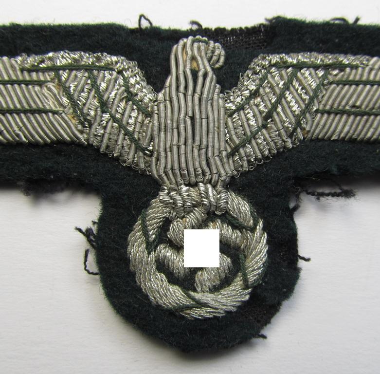 Attractive - and only moderately used! - WH (Heeres) officers'-type, hand-embroidered breast-eagle (ie. 'Brustadler für Offiziere') as was executed in bright-silverish-coloured braid as was intended for usage on the various officers'-pattern tunics