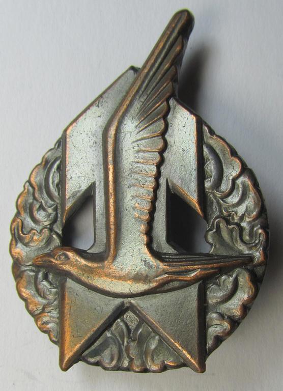 Superb - and presumably Dutch-produced! - example of a (male) NJS- (or: 'Nationale Jeugdstorm'-) related youth-sports-badge of the bronze-class (being an attractive example that shows a unique, engraved serial-number on its back)