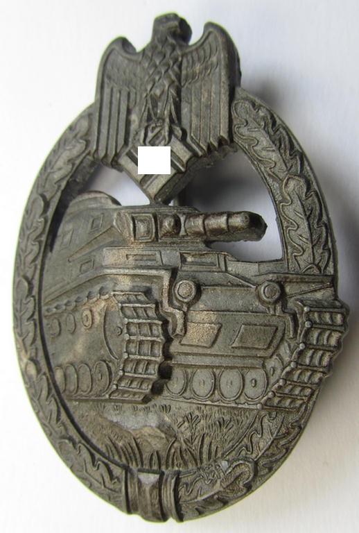 'Panzerkampfabzeichen in Bronze' (or: bronze-class panzer assault badge or PAB) being a neat zinc- (ie. 'Feinzink'-) version (having a so-called: 'vertical'-set-up) as was procuced by the: 'Steinhauer u. Lück' (ie. 'S.& L.') company