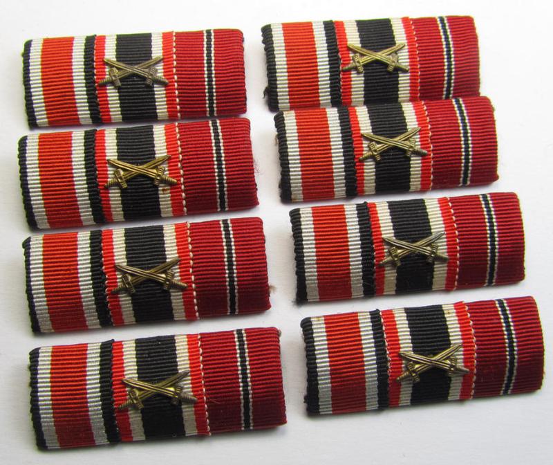 Three-pieced, WWII-period ribbon-bar (ie. 'Feld- o. Bandspange') as was intended for the combination: 'EK II. Klasse', 'KvK II. Klasse mit Schwertern' and/or: 'Ost'-medal (ie. 'Medaille Winterschlacht im Osten 1941-42')