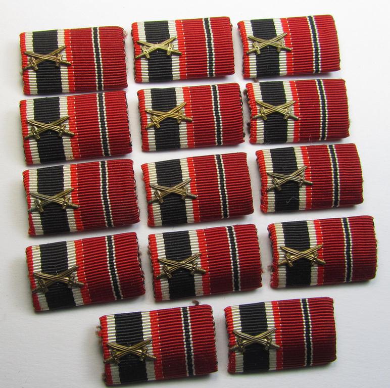 Two-pieced, WWII-period ribbon-bar (ie. 'Feld- o. Bandspange') as was intended for the combination: 'KvK II. Klasse mit Schwertern' and/or: 'Ost'-medal (ie. 'Medaille Winterschlacht im Osten 1941-42')