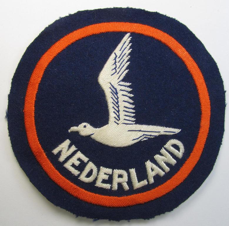 Attractive - and Dutch-produced! - example of a neatly hand-embroidered, NJS- (or: 'Nationale Jeugdstorm'-) related sports'-tunic-patch as was specifically intended for usage on the various shirts and/or tunics during the Berlin Olympic Games