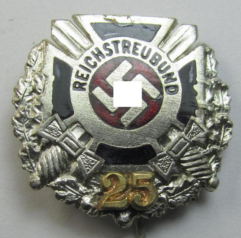 Attractive - and scarcely seen! - membership lapel-pin (or: 'Mitgliedsabzeichen') aka: 'Silberne Ehrennadel für 25 Jahre Mitgliedschaft im Reichstreubund ehemaliger Berufssoldaten (o. RTB)' being a maker- (ie. 'Gante - Berlin'-) marked example