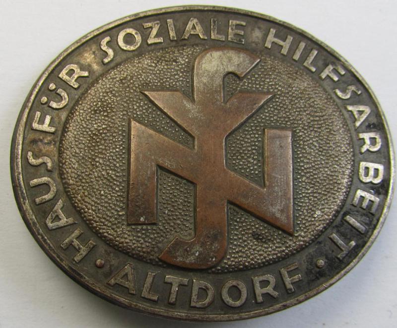 Superb - and rarely encountered! - membership-brooch (ie. 'Mitgliedsbrosche') as intended for a member serving within the: 'Nationalsocialistische Schwesternschaft o. N.S.S.') showing a unique engraved bearers'-numeral: '443'