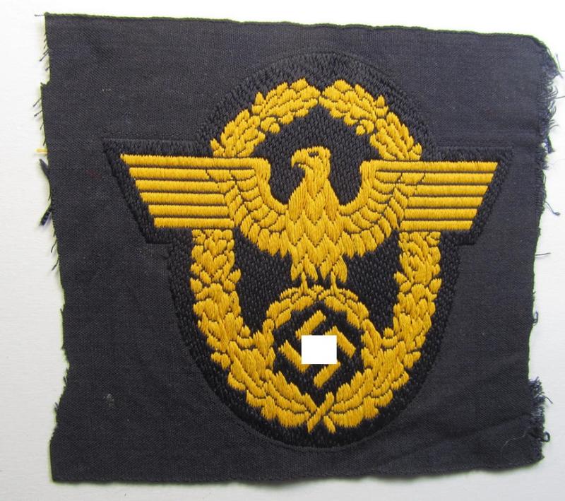 Attractive, golden-yellow-toned- (and/or neatly 'BeVo'-woven!) arm-eagle (ie. 'Wasserschützpolizei-Ärmeladler') as was intended for usage on the various, darker-blue-coloured: 'Wasserschützpolizei'-tunics