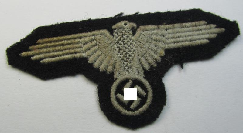 Superb example of a mid- (ie. later-war-) pattern, 'SS' (ie. 'Waffen-SS') so-called: 'RzM-style' enlisted-mens'-/ie. NCO-pattern arm-eagle as was intended for usage by the various Waffen-SS troops throughout the war