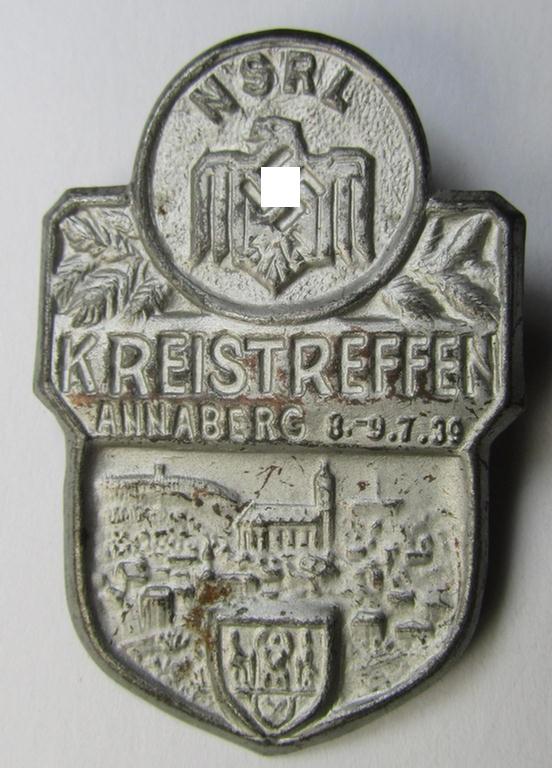Commemorative, typical zinc- (ie. tin-) based- and/or: silver-coloured, NSRL-related 'tinnie' being a non-maker marked example bearing the text: 'Kreistreffen Annaberg - 8.9.-7-1939'