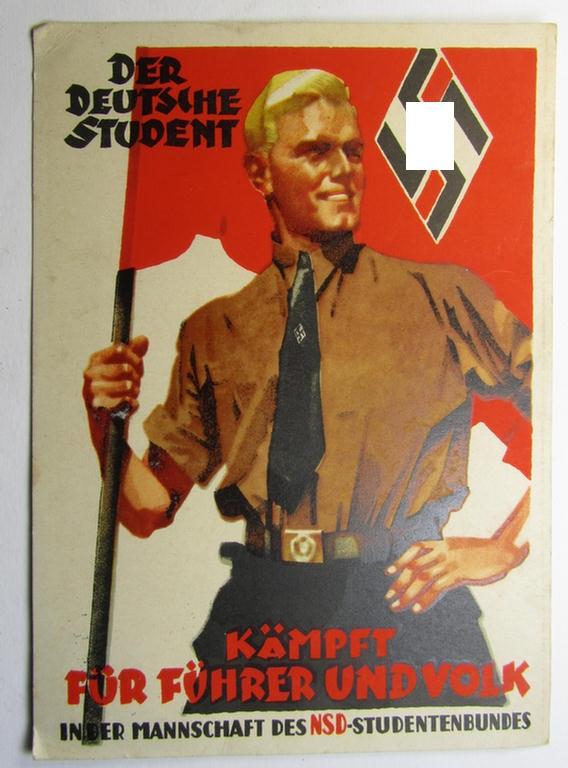 Superb - commemorative, colourful and rarely found! - 'N.S.-Studentenbund'-related-, period-postcard entitled: 'Der Deutsche Student kämpft für Führer und Volk in der Mannschaft des NSD-Studentenbundes'