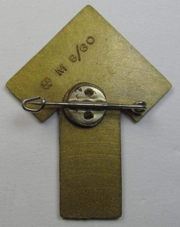 Golden-toned, resin-based HJ/BDM (ie. 'Hitlerjugend' or: 'Bund Deutscher Mädel') day-badge (ie. 'tinnie' or: 'Veranstaltungsabzeichen') as was intended to signify participation within the: 'Kampfspiele der HJ - 1939'