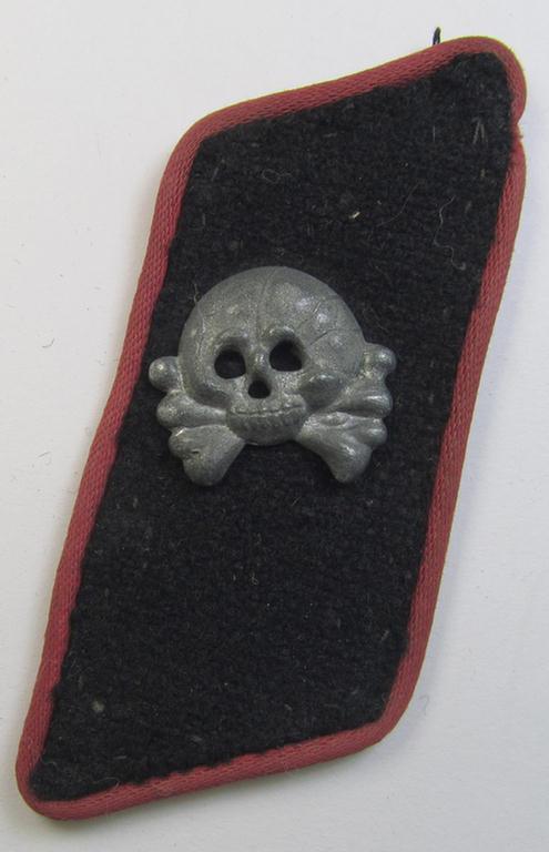 Superb, mid- (ie. later-) war-period - albeit regrettably single! - WH (Heeres) black-coloured, woolen-based- and/or bright-pink-piped: 'Panzer'-collar-tab having a zinc- (ie. 'Feinzink'-) based 'Totenkopf' (ie. skull) period-attached