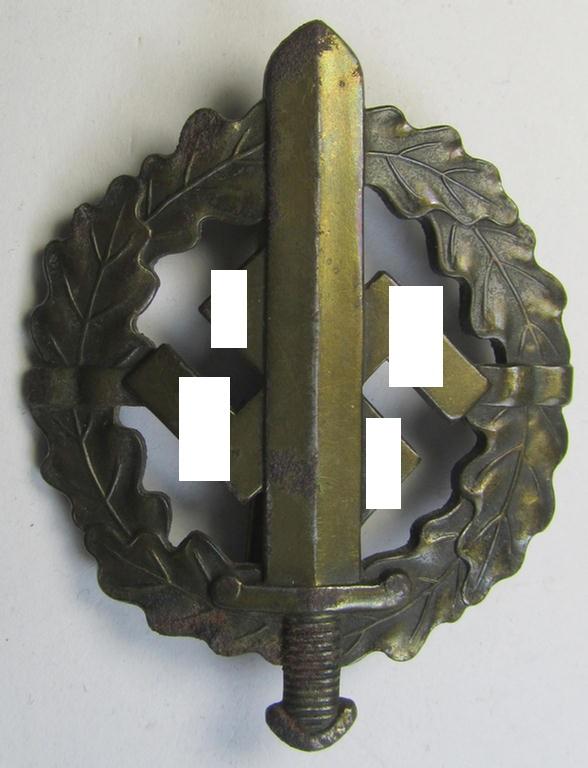 Attractive, early- (ie. mid-) war-period example of an: 'SA-Sportabzeichen in Bronze' being a detailed and maker- (ie. 'Berg u. Nolte'-) marked example that shows an impressed bearers'-number (that reads: '780236')
