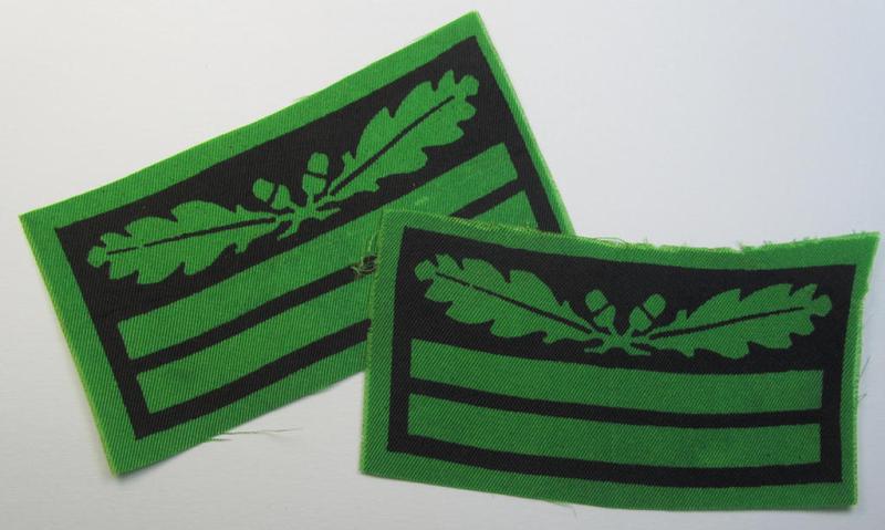 Attractive - and fully matching! - pair of officers'-pattern, WH (Heeres o. Waffen-SS) rank-insignia-bars (for usage on the various camouflaged-uniforms) as intended for an officer holding the rank of: 'Oberleutnant' (ie.: 'Waffen-SS Obersturmführer'
