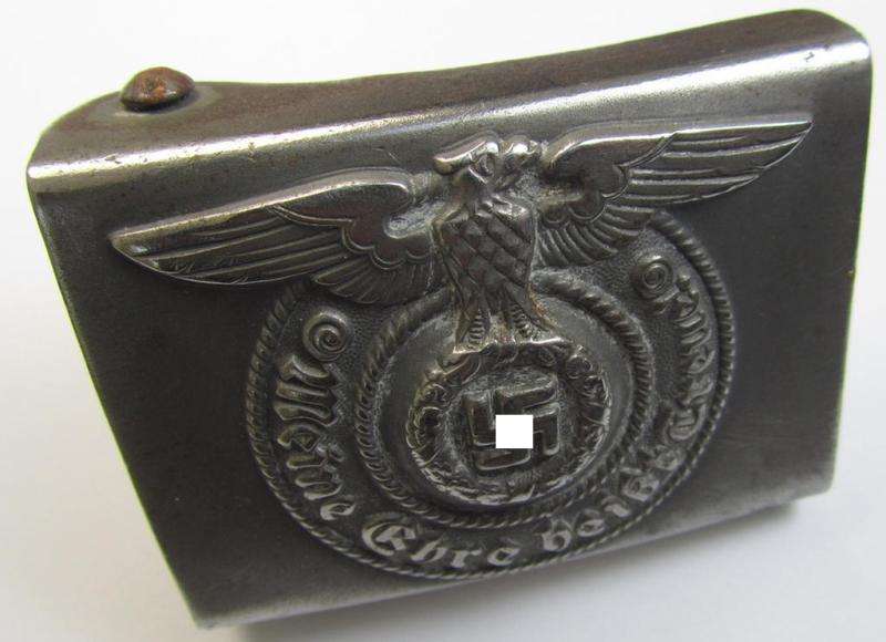 Attractive, Waffen-SS, enlisted-mens'- (ie. NCO-type-) belt-buckle (being a typical 'RzM - 155/43 - SS'-marked and thus by: 'Assmann'-produced example) that comes in a moderately used- ie. worn, condition