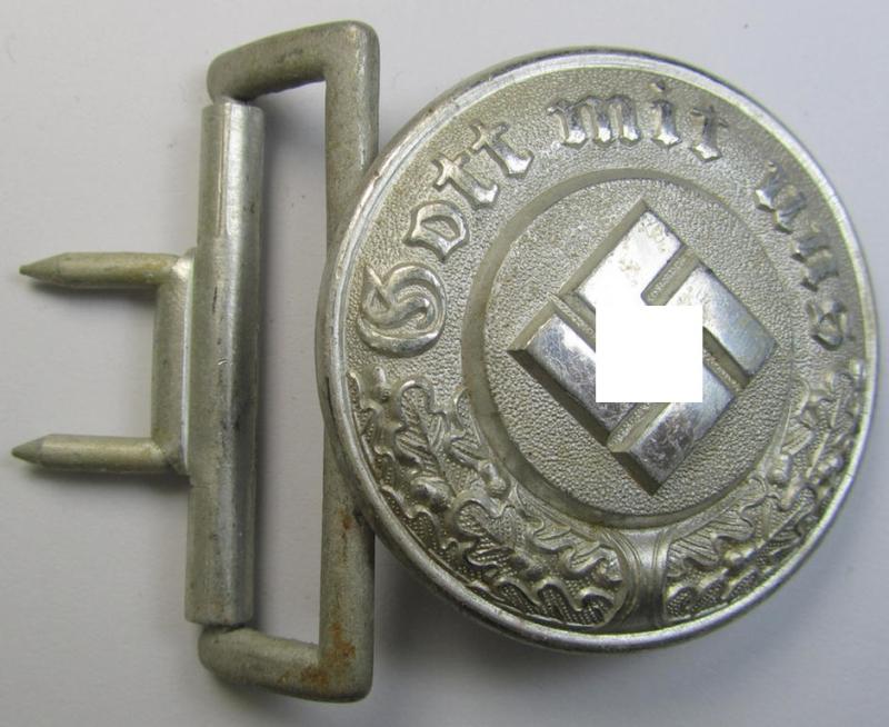 Superb, police- (ie. 'Polizei') aluminium-based officers'-pattern belt-buckle (ie. 'Koppelschloss für Offiziere der SS, Polizei o. Gendarmerie') being an 'RzM 257/40 SS'-marked example that comes in an overall wonderful condition