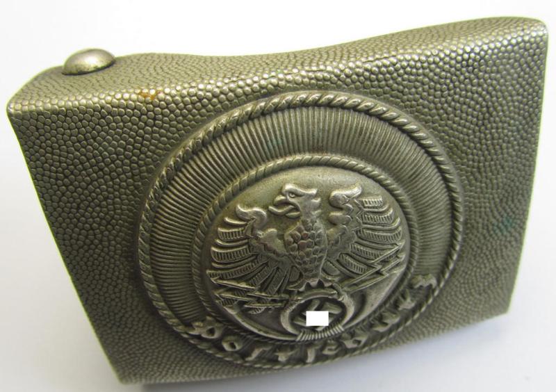 Superb, silver-toned- and/or 'nickle-chrome'-based so-called: 'Postschütz'-belt-buckle as was (presumably) produced by the: 'Assmann'-company and that comes in an overall very nice- (ie. moderately used- nor worn-), condition
