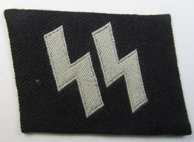 Attractive, Waffen-SS - so-called: 'BeVo'-woven, enlisted-mens'- (ie. NCO-) type so-called: 'runes'-collar-tab as was intended for usage by the soldiers (ie. NCOs) of the Waffen-SS throughout the war