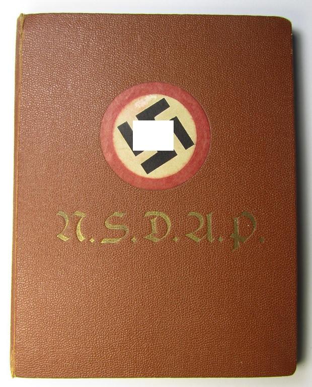 Neat, early-period- and/or brownish-coloured- and/or simulated-leather-based so-called protective-cover (ie. 'Hülle') as was intended for storage of (amongst others) an: 'N.S.D.A.P.-Parteibuch' (or: party-members'-pay-book)