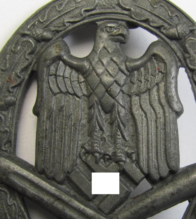 Attractive, 'Allgemeines Sturmabzeichen' (or: General Assault Badge ie. GAB) being a typical maker- (ie. 'ÜÜ'-) marked, zinc-based- (ie. 'Feinzink'-) pattern as was produced by the: 'E.Ferd. Wiedmann'-company