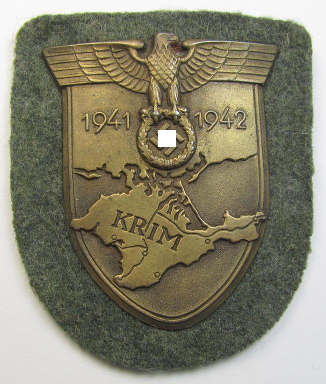 Superb, WH (Heeres ie. Waffen-SS) 'Krim'-campaign-shield (as was produced by a by me unidentified maker) and that comes in a presumably issued - albeit 'virtually mint', condition